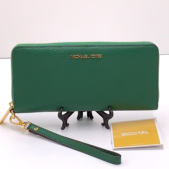 MICHAEL KORS LARGE TRAVEL CONTINENTAL WRISTLET WALLET FERN GREEN COLOR PHONECASE - Picture 10 of 16
